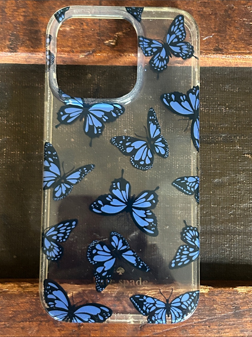 kate spade Clear Case with Blue Butterfly Print; iPhone 14 Pro